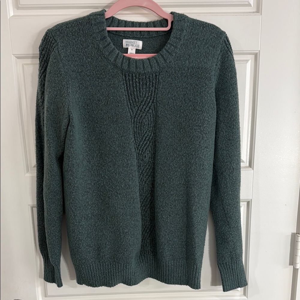 Market & Spruce Green Crew Neck Sweater Classic Knit